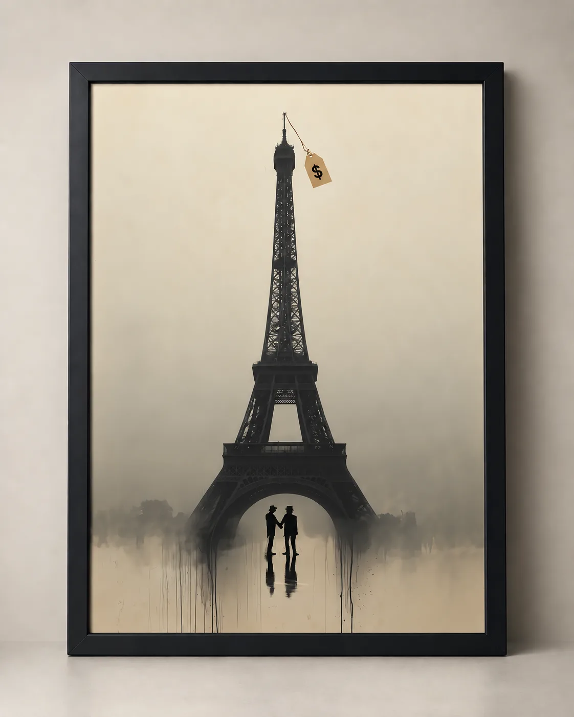 Sale of the Century artwork showing the Eiffel Tower during Victor Lustig's 1925 scrap metal scam.
