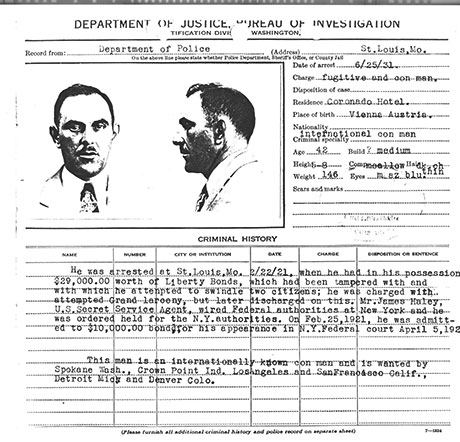 United States Department of Justice identification photograph of Victor Lustig, 1931.